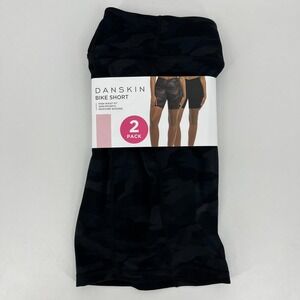Danskin Biker Shorts Women's Size XL Black 2 Pack Solid Camouflage New NWT